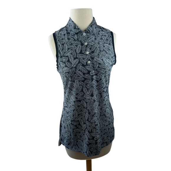 Peter Millar Banded Button Plaquet Palm Print Sleeveless Golf Polo Small *LOGO - Picture 11 of 11